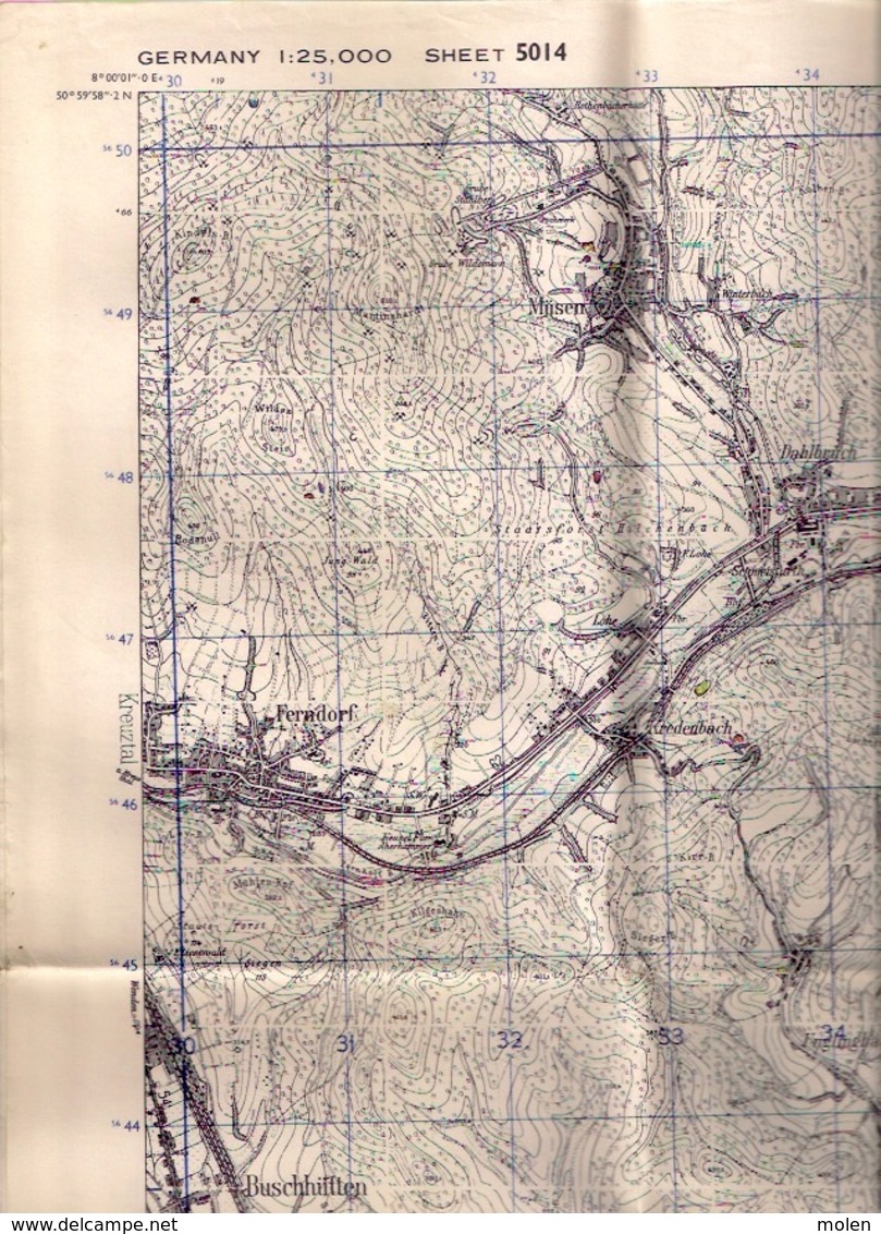 GB WAR OFFICE KARTE 1/25.000 HILCHENBACH ©1944 NETPHEN KLAFELD FERNDORF KREDENBACH RUKERSFELD ESCHENBACH HERZHAUSEN S475 - Hilchenbach