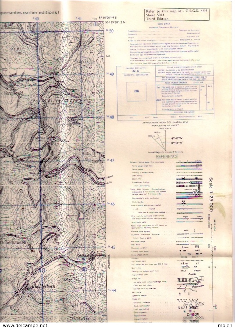 GB WAR OFFICE KARTE 1/25.000 HILCHENBACH ©1944 NETPHEN KLAFELD FERNDORF KREDENBACH RUKERSFELD ESCHENBACH HERZHAUSEN S475 - Hilchenbach