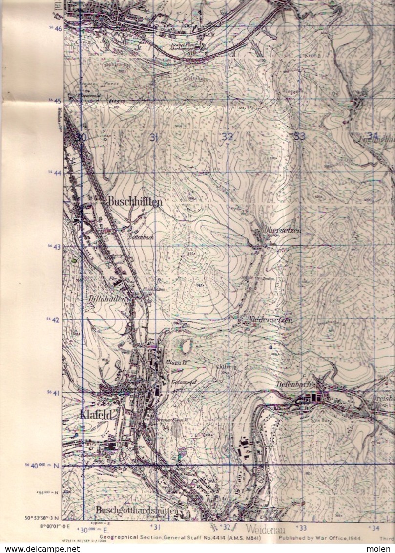 GB WAR OFFICE KARTE 1/25.000 HILCHENBACH ©1944 NETPHEN KLAFELD FERNDORF KREDENBACH RUKERSFELD ESCHENBACH HERZHAUSEN S475 - Hilchenbach