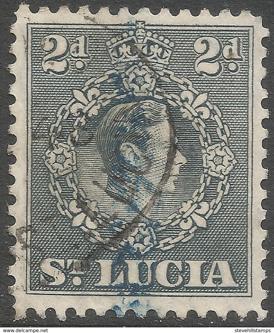 St Lucia. 1938-48 KGVI. 2d Used. P12½ SG 131a - St.Lucia (...-1978)