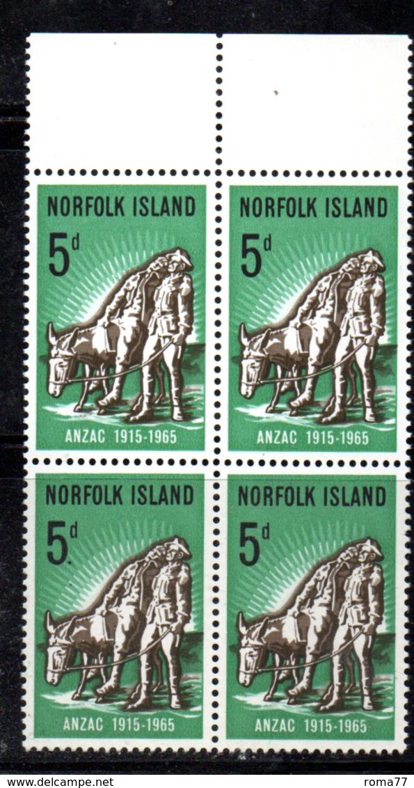 QUS - NORFOLK 1965, La Serie ANZAC N. 60  In Fresca Quartina *** (2380A) - Isola Norfolk