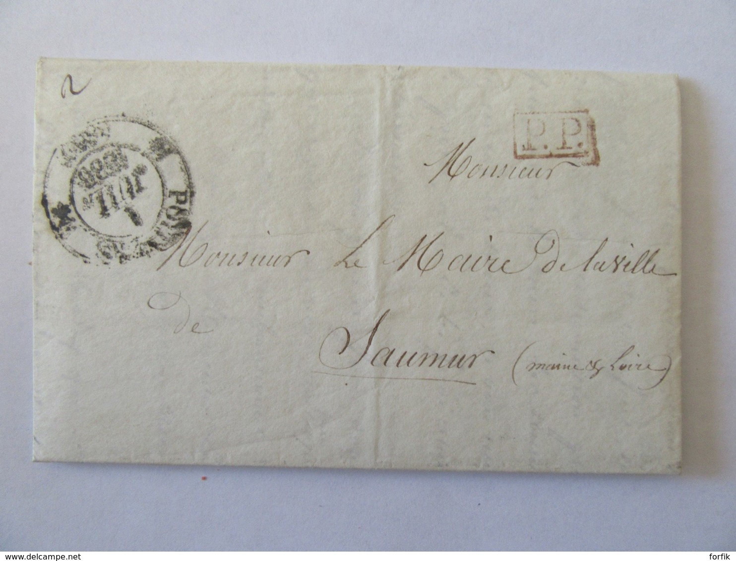 Lettre Poitiers Vers Saumur - Cachet Type 12 + PP Port Payé + Cachet Mairie Poitiers - 1836 - 1801-1848: Precursors XIX