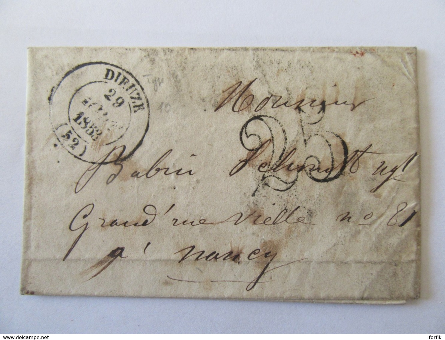 Lettre Dieuze Vers Nancy - Cachet Type 14 + Chiffre-taxe 25 - 1853 - 1849-1876: Période Classique