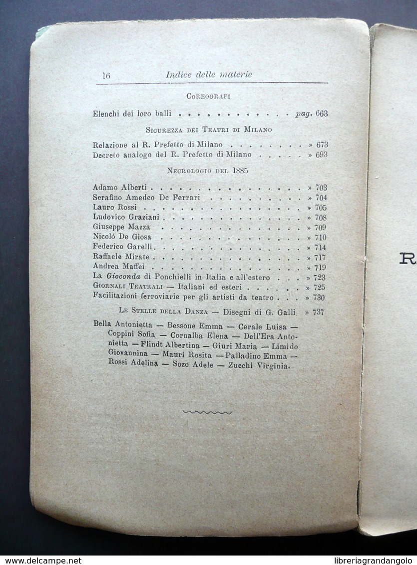 Annuario Teatrale Italiano Annata 1886 Enrico Carozzi Tip. Nazionale Milano Raro