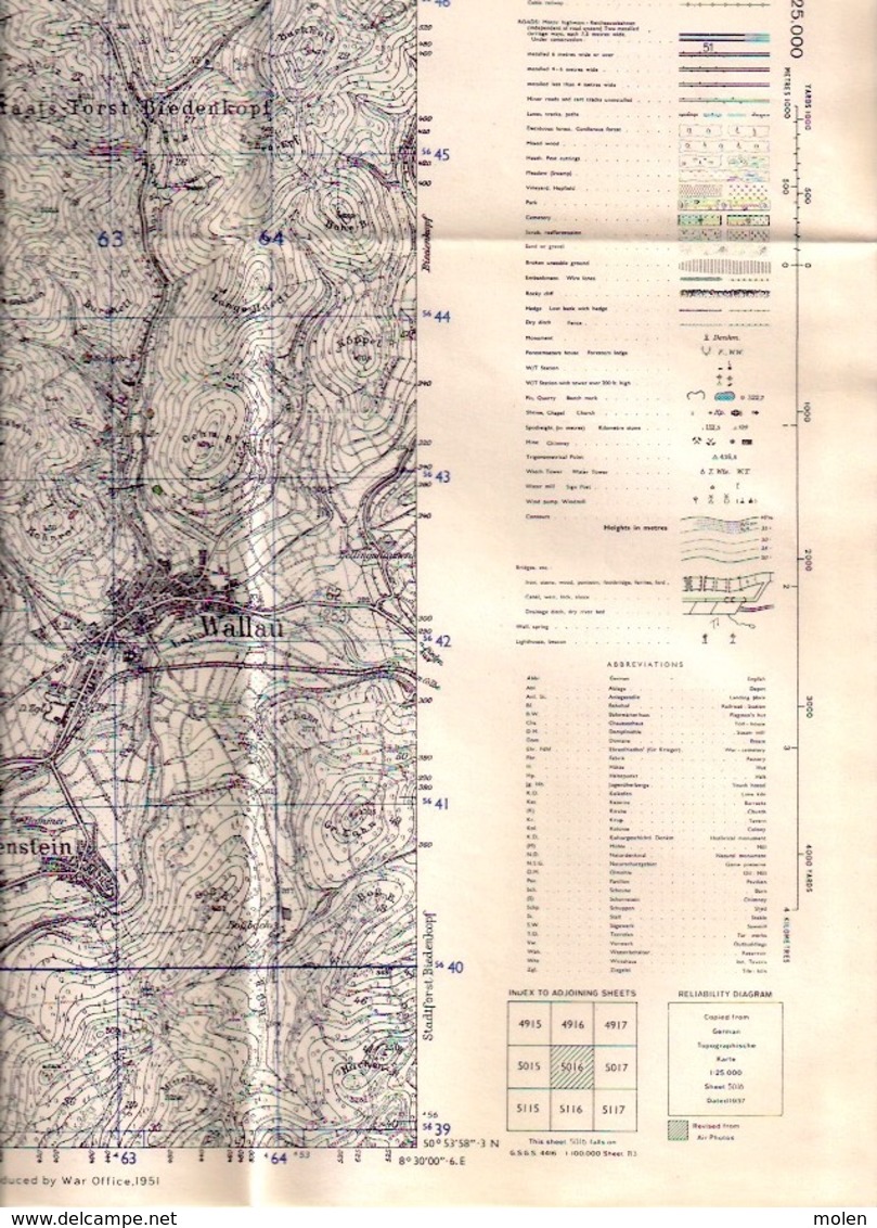 GB WAR OFFICE KARTE 1/25.000 BAD LAASPHE ©1944 SAßMANNSHAUSEN PUDERBACH BREIDENSTEIN LAHN WALLAU BANFE WEIDENHAUSEN S477