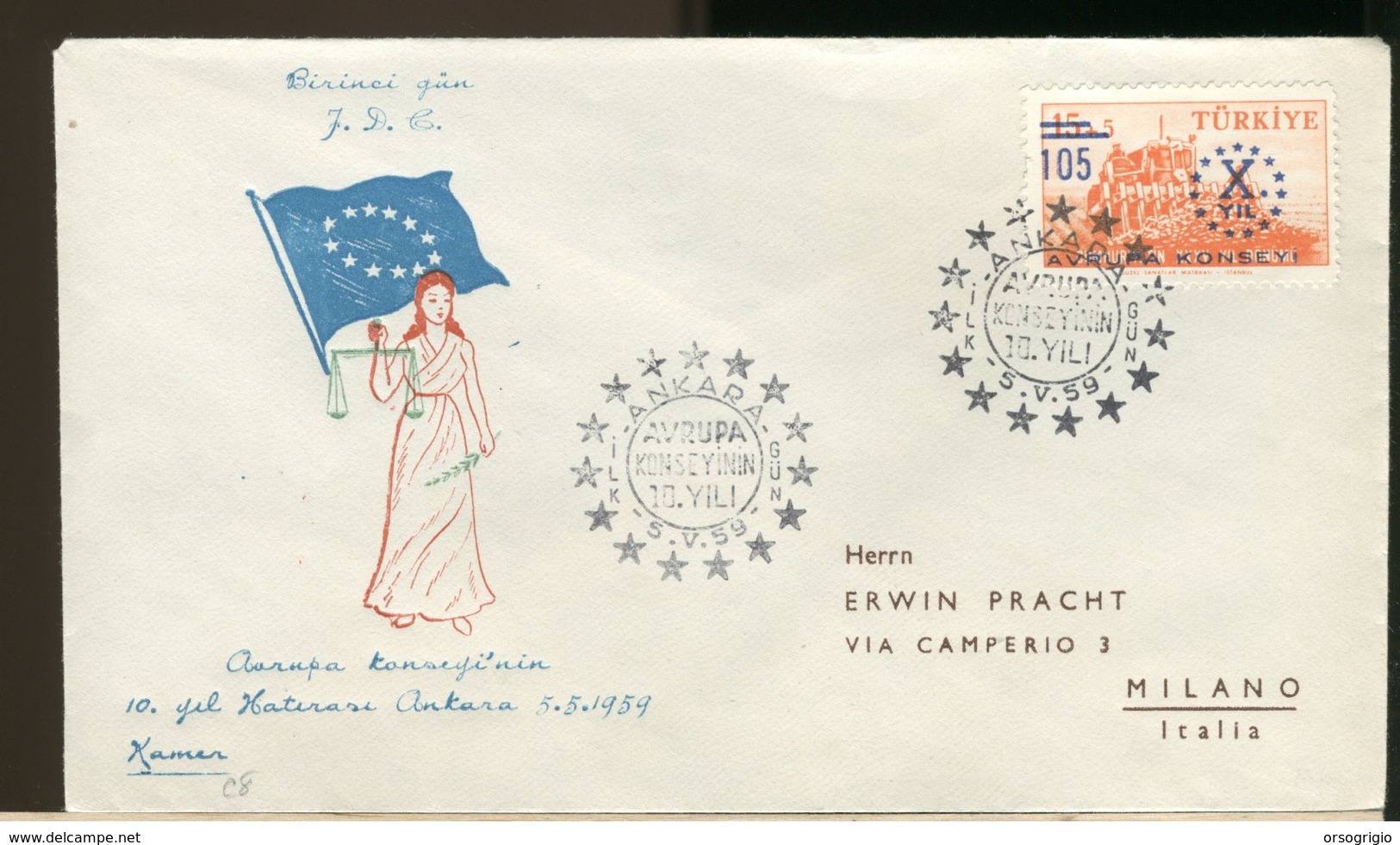 TURCHIA - FDC 1959  -  AUROPA  EUROPA - FDC