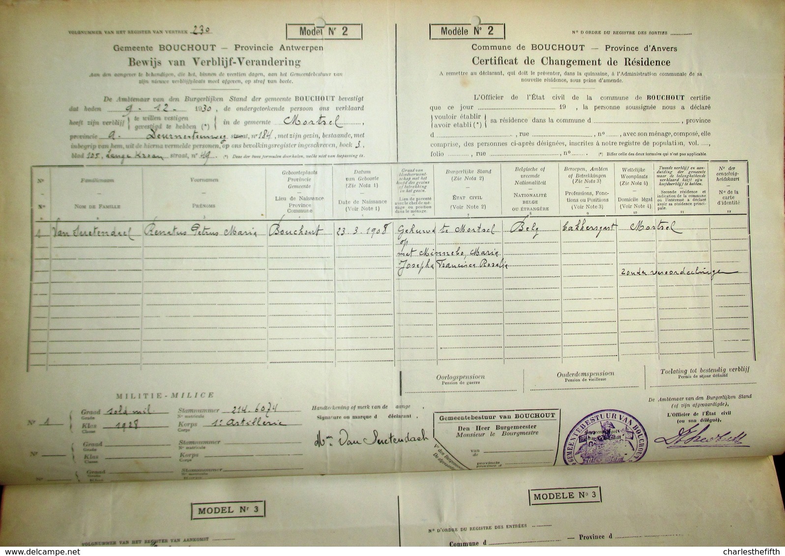 1930 GEMEENTEBOEK BOUCHOUT * 238 BEWIJZEN VERBLIJF VERANDERING INWONERS + BEWIJS INSCHRIJVING Marcofilie !! - Genealogie - Documents Historiques