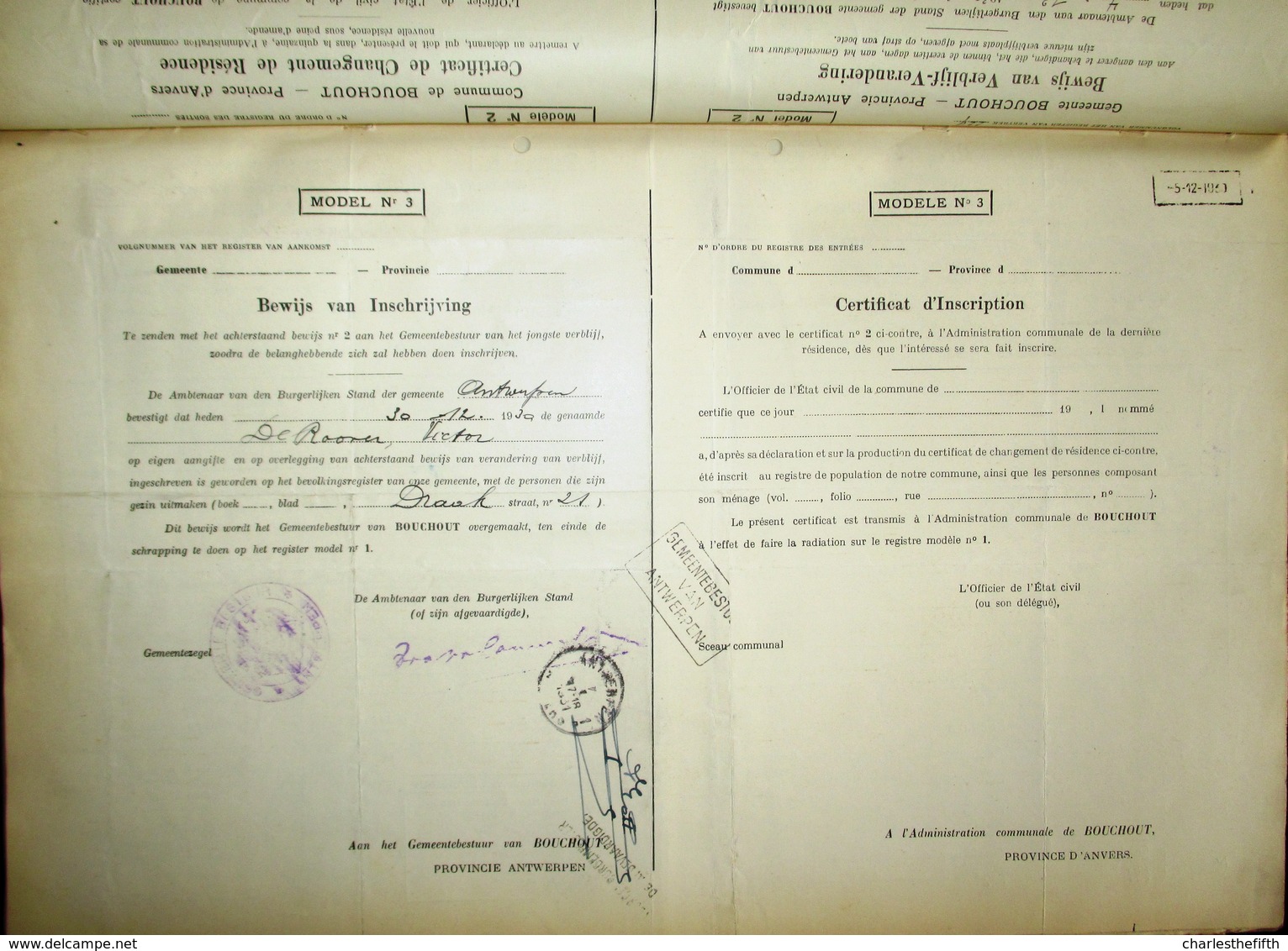 1930 GEMEENTEBOEK BOUCHOUT * 238 BEWIJZEN VERBLIJF VERANDERING INWONERS + BEWIJS INSCHRIJVING Marcofilie !! - genealogie