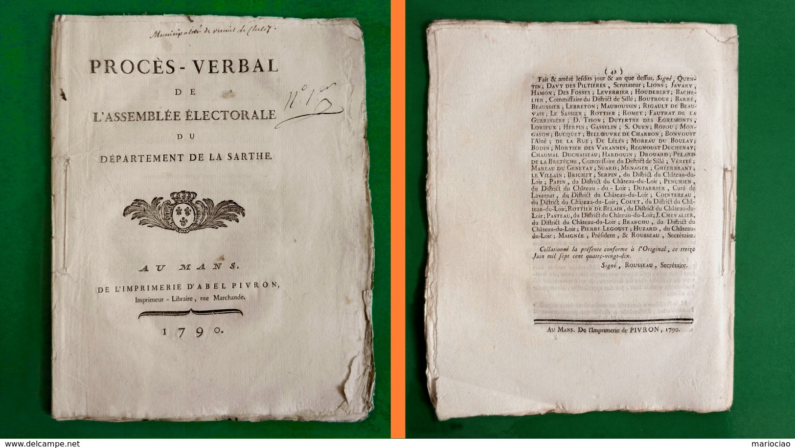 D-FR Révolution 1790 Procès-Verbal Assemblée Electorale Département De La Sarthe Au Mans - Documenti Storici