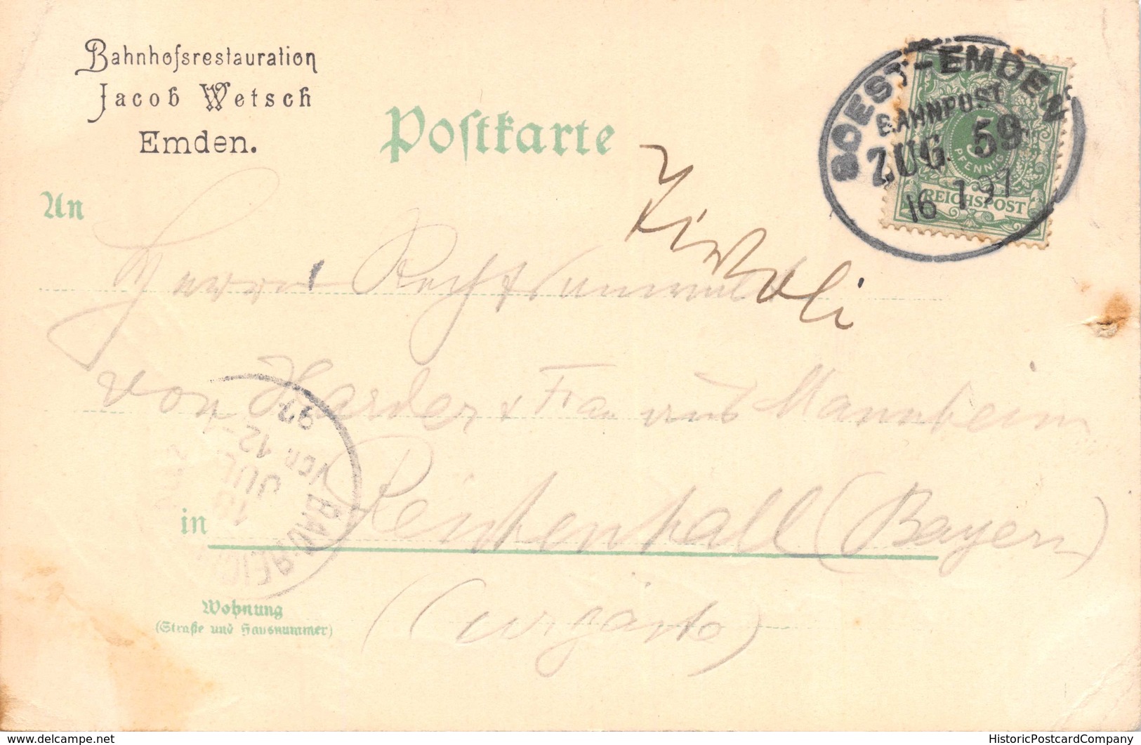 EMDEN~RATHAUS-BAHNHOF-HARINGSFISCHEREI-GRUSS Aus1897 POSTMARK POSTCARD 39702 - Emden