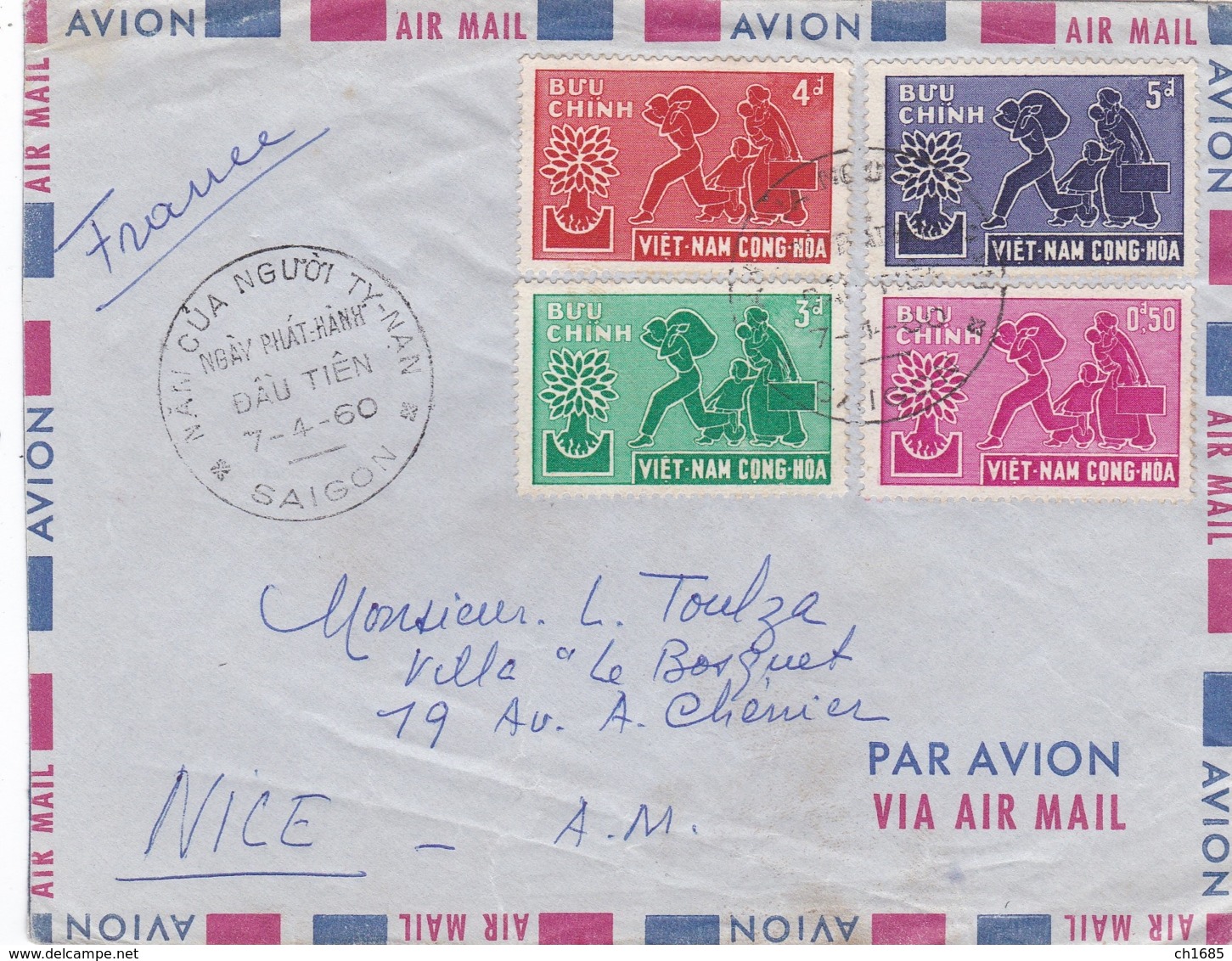 VIETNAM   :  Série 134 à 137 Sur Lettre Cachet Nan Cua Nguoi Ty-Nan Saïgon De 1960 - Vietnam