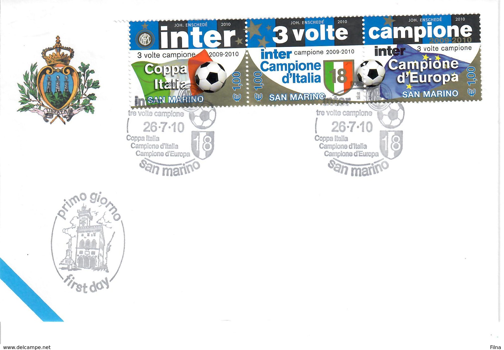 SAN MARINO 2010 - INTER CAMPIONE D'ITALIA - SPORT CALCIO - FDC - Used Stamps