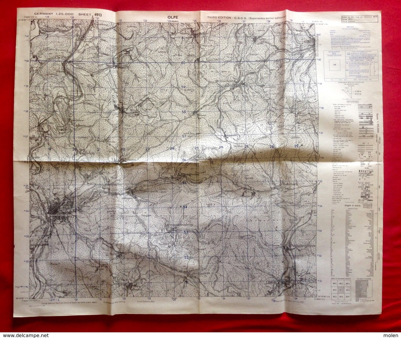 GB WAR OFFICE KARTE 1/25.000 OLPE ©1944 LITTFELD ALTENKLEUSHEIM THIERINGHAUSEN RHODE OBERVEISCHEDE SONDERN ROHDE S479 - Olpe