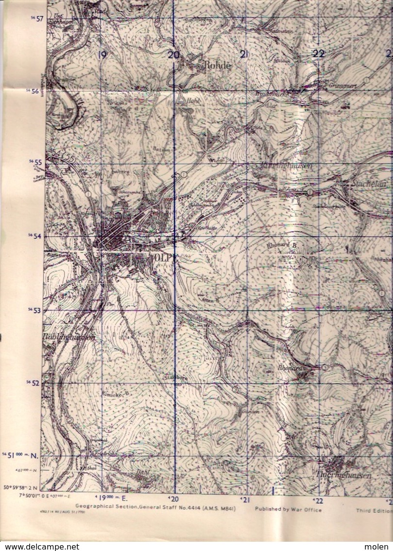 GB WAR OFFICE KARTE 1/25.000 OLPE ©1944 LITTFELD ALTENKLEUSHEIM THIERINGHAUSEN RHODE OBERVEISCHEDE SONDERN ROHDE S479 - Olpe