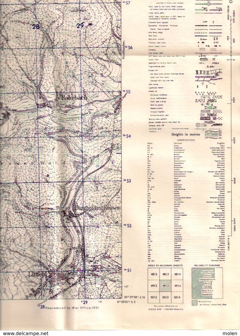 GB WAR OFFICE KARTE 1/25.000 OLPE ©1944 LITTFELD ALTENKLEUSHEIM THIERINGHAUSEN RHODE OBERVEISCHEDE SONDERN ROHDE S479