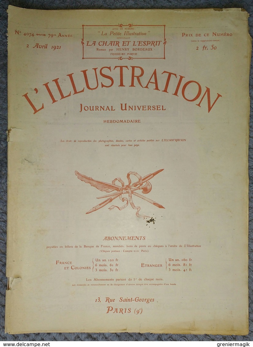 L'Illustration 4074 2 Avril 1921 Rugby France-Angleterre Colombes/Viviani/Irlande/Insurrection Cronstadt/Oural à Pékin - L'Illustration