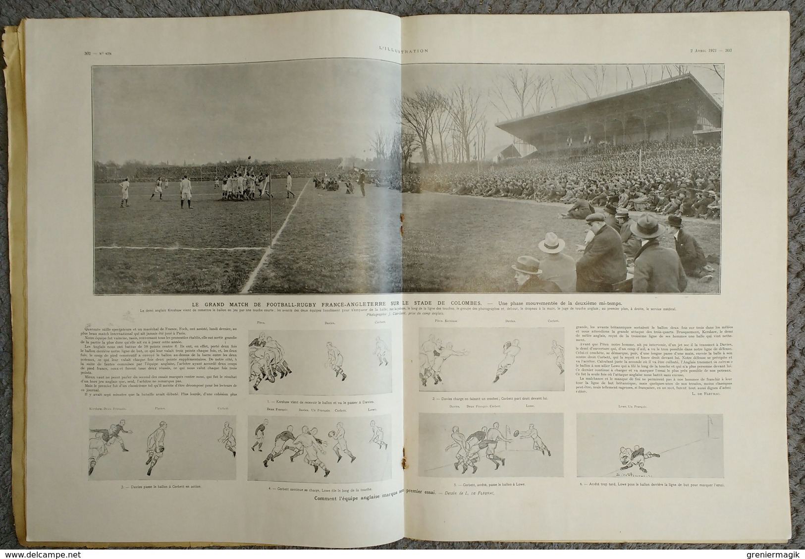 L'Illustration 4074 2 avril 1921 Rugby France-Angleterre Colombes/Viviani/Irlande/Insurrection Cronstadt/Oural à Pékin