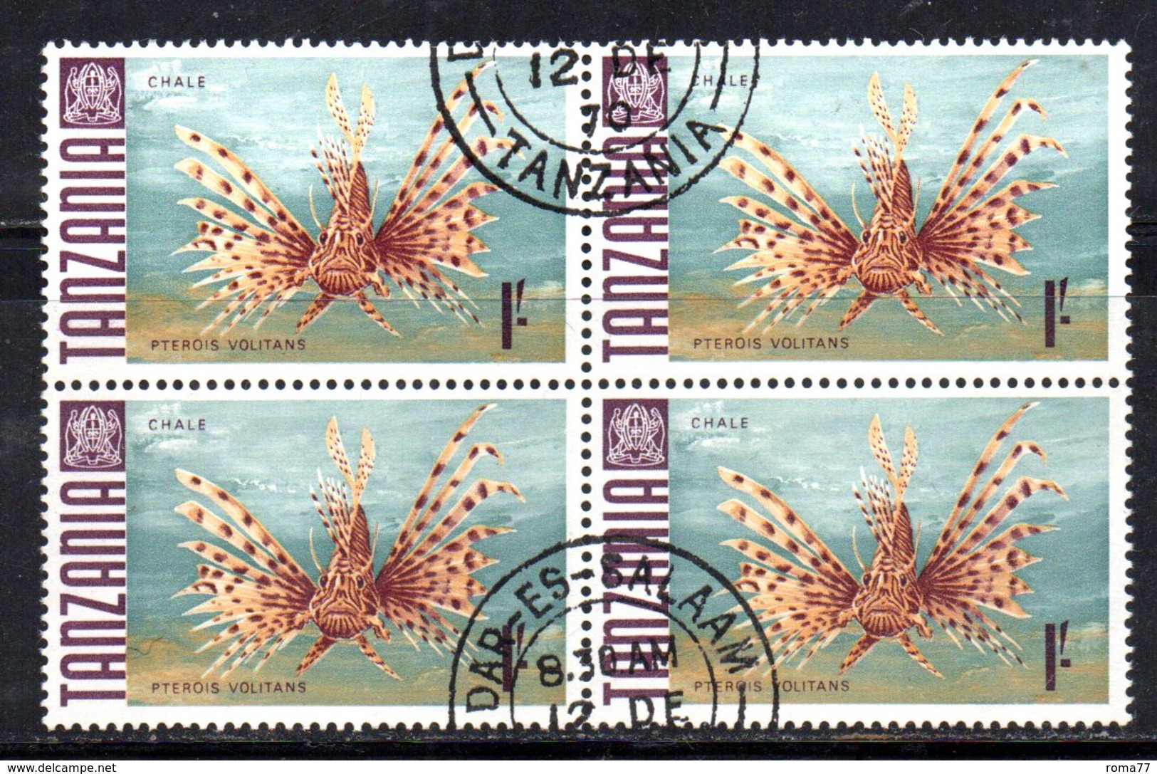 QUS - TANZANIA , Quartina Usata Del N. Yvert 27 (2380A) Pterois Volitan - Tanzania (1964-...)