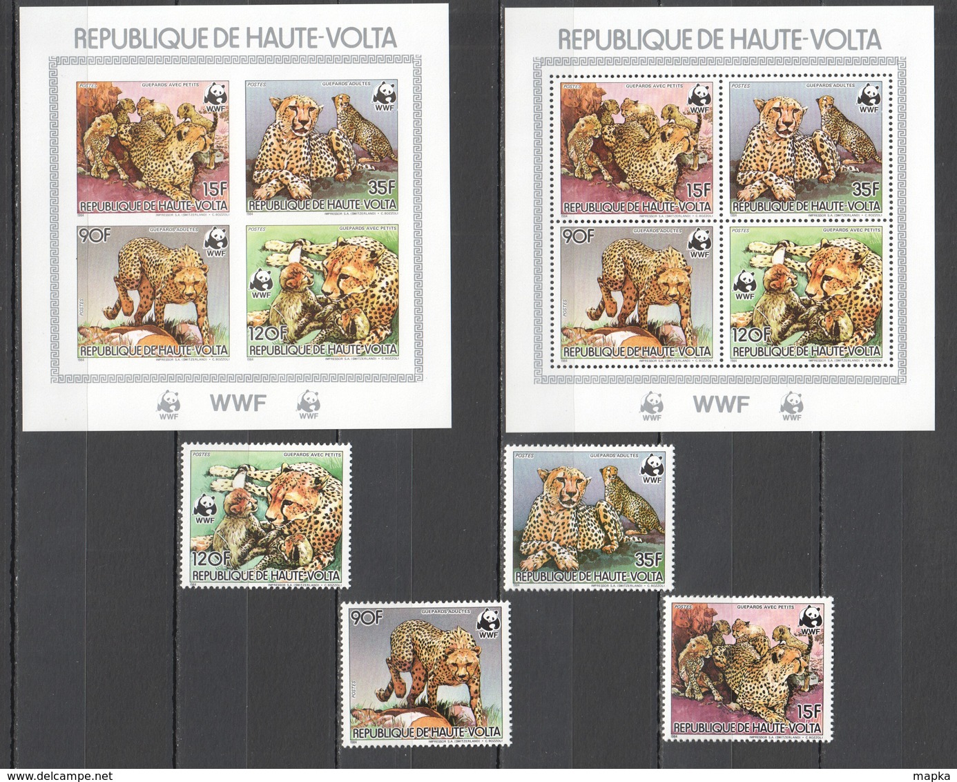 L680 !!! IMPERFORATE, PERFORATE 1984 DE HAUTE-VOLTA WWF FAUNA WILD ANIMALS BIRDS GUEPARDS 1SET+2KB MNH - Otros & Sin Clasificación