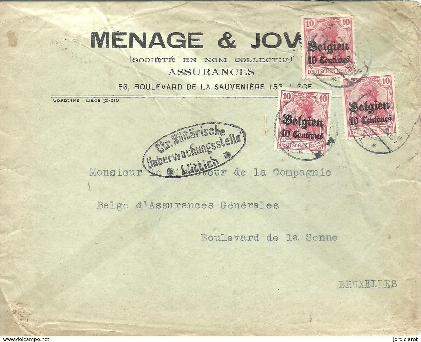 LETTER CENSOR   LIEGE - OC38/54 Ocupacion Belga En Alemania