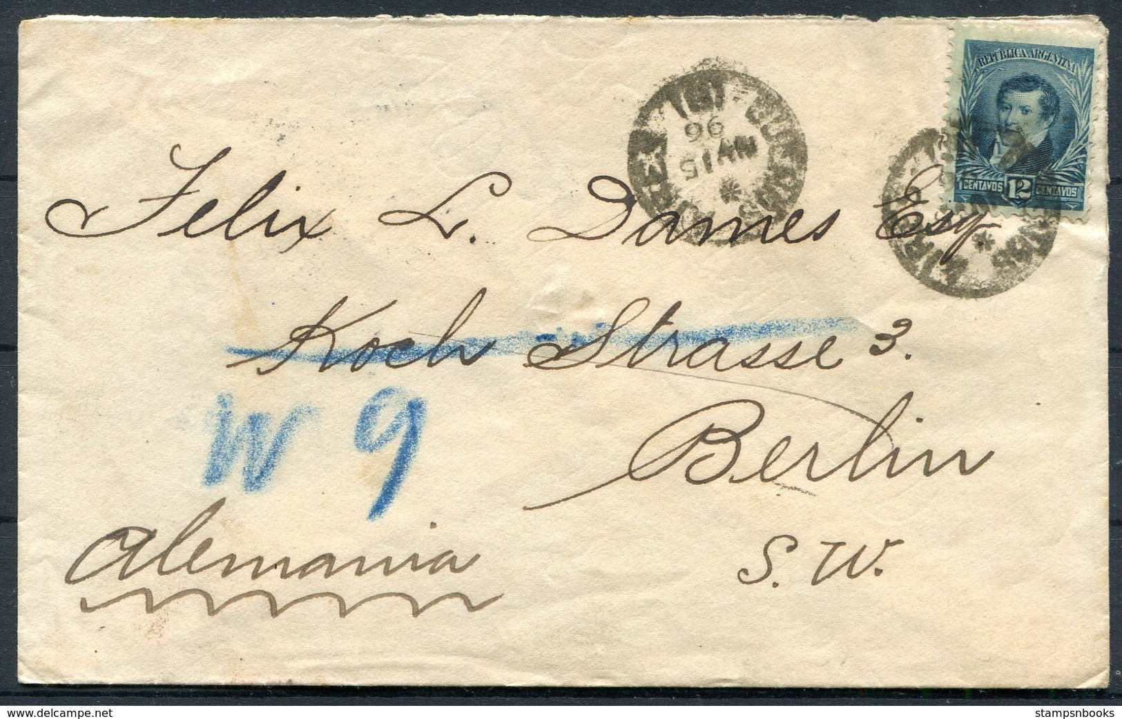 1896 Argentina Bank Cover. Buenos Aires, El Banco De Londres Rio De La Plata - Berlin Germany - Covers & Documents