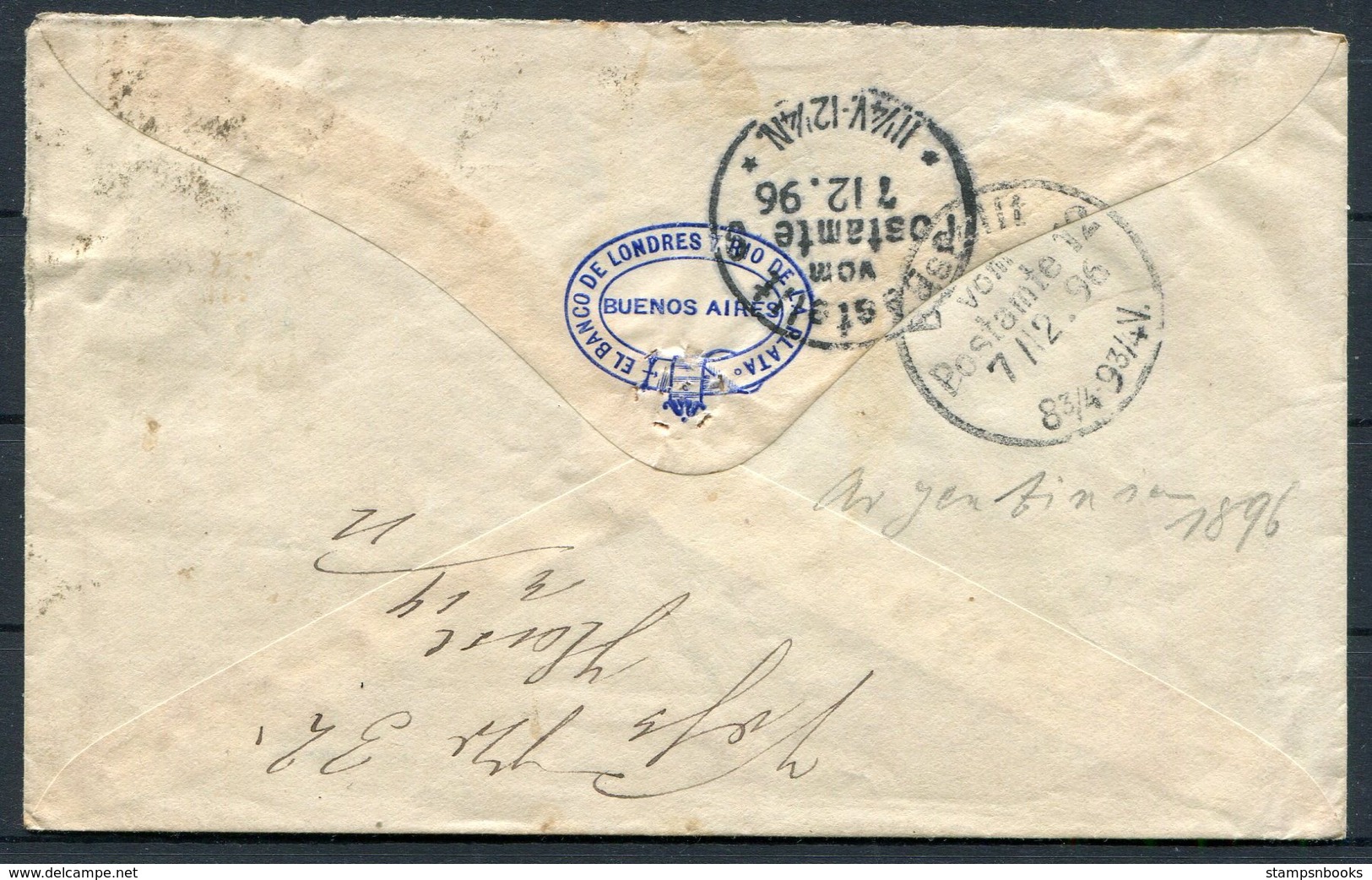 1896 Argentina Bank Cover. Buenos Aires, El Banco De Londres Rio De La Plata - Berlin Germany - Briefe U. Dokumente