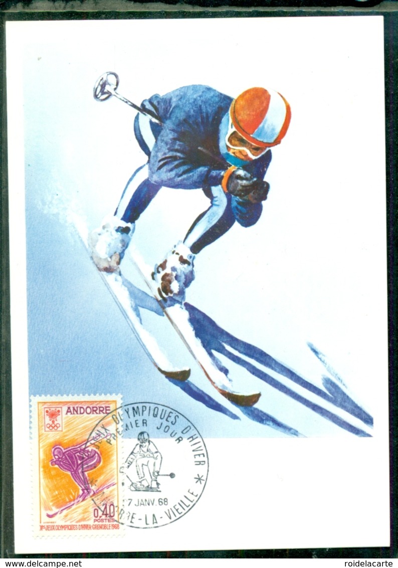 CM-Carte Maximum Card #1968-Andorre-Andorra # Sport # Olmpiade # Winter Olympic Games Grenoble  , Ski #  Andorre - Cartes-Maximum (CM)
