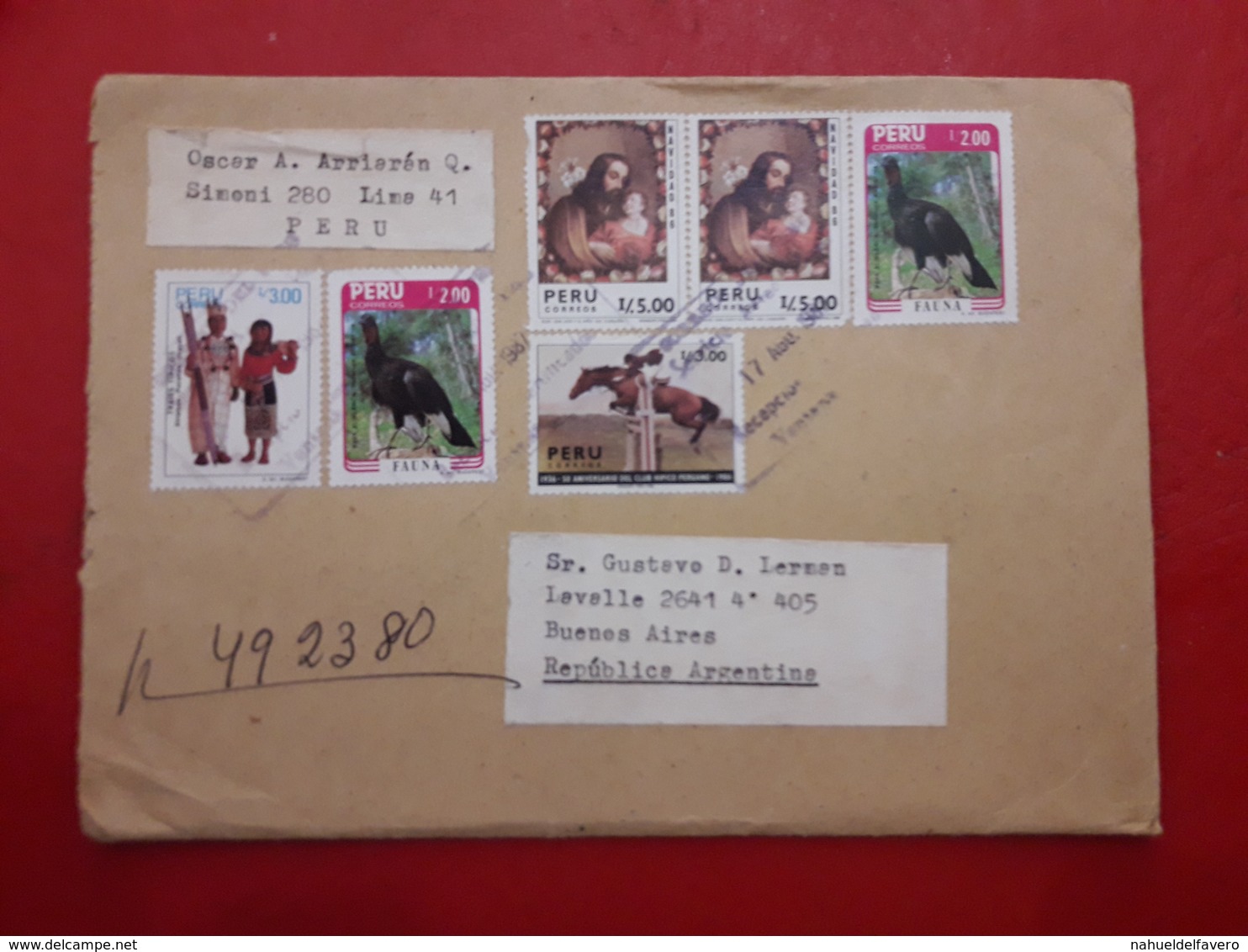 Peru Enveloppe Circulant Avec Beaucoup De Timbres - Peru