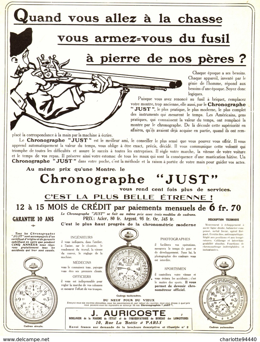 PUB CHRONOGRAPHE " JUST "   1912 ( 1 ) - Montres Anciennes