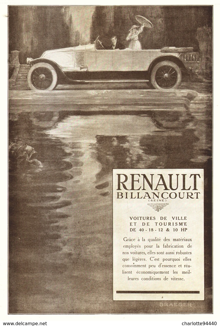 PUB  VEHICULES  " RENAULT BILLANCOURT "    1920 - Autres & Non Classés