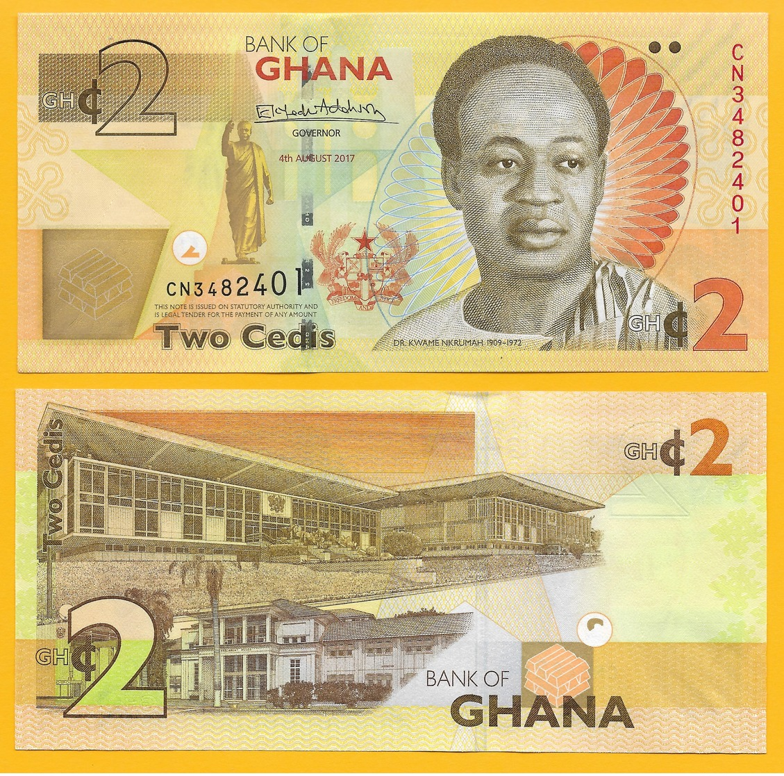 Ghana 2 Cedis P-37A 2017 UNC Banknote - Ghana