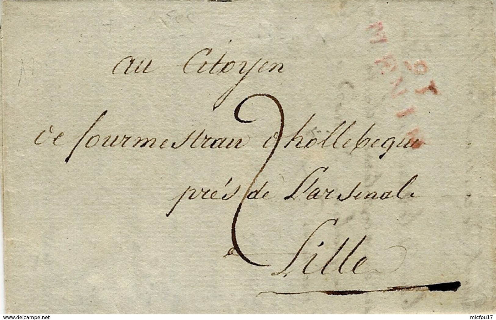 1802-lettre De 91 / MENIN  ( La Lys ) 27 Mm Rouge  Taxe 2 D Pour Lille - 1794-1814 (Période Française)