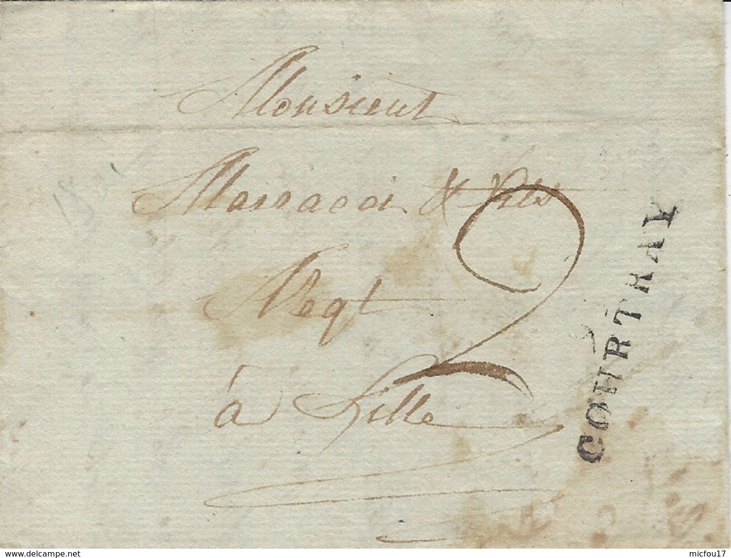 1802-lettre De 91 / COURTRAY  ( La Lys ) 39 Mm Noir  Taxe 2 D Pour Lille - 1794-1814 (Periodo Francese)