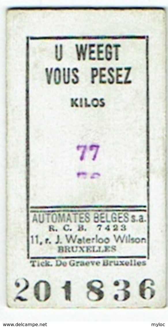 Ancien Ticket De Pesée. Balance. Pèse-Personne. Automates Belges. 1956. - Autres & Non Classés