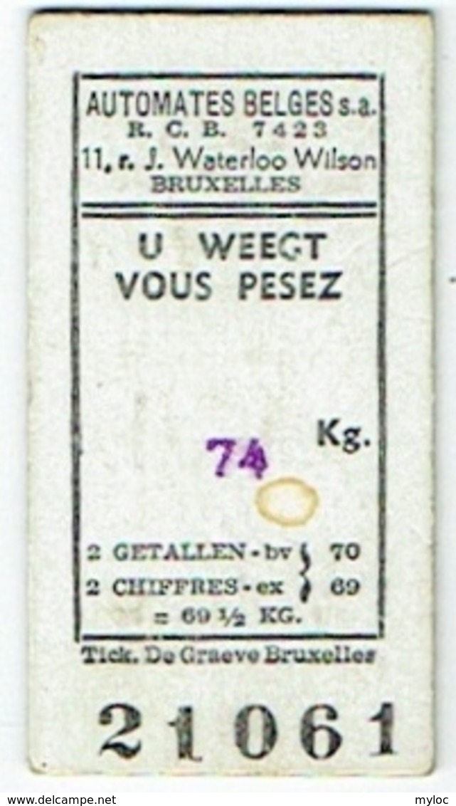 Ancien Ticket De Pesée. Balance. Pèse-Personne. Automates Belges. 1956. - Autres & Non Classés