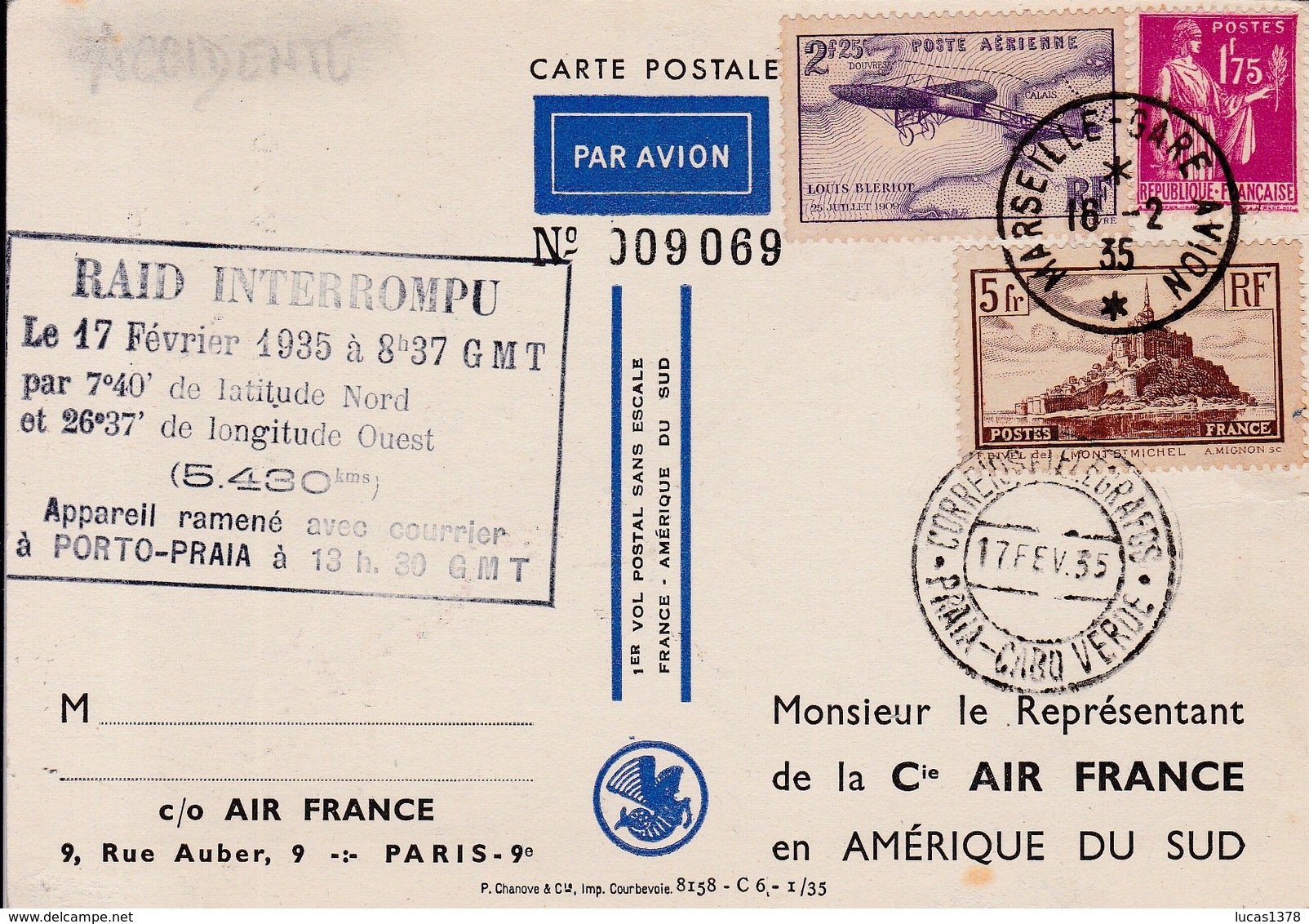 MARSEILLE Raid Interrompu 1935 Porto Praia Brasil Aviation N° 7 260 ST MICHEL Poste Aérienne Airmail Lettre - Accidents