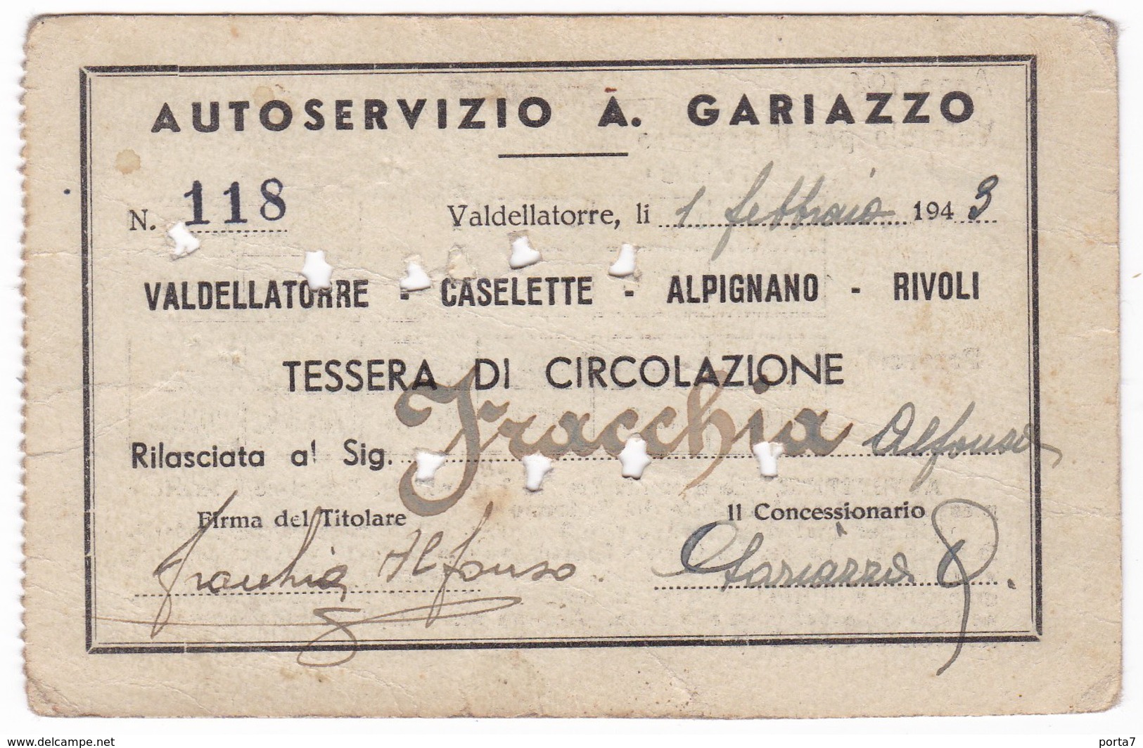 TESSERA - ABBONAMENTO TRASPORTO -  TICKET  - ANNO  1943 - - Europa