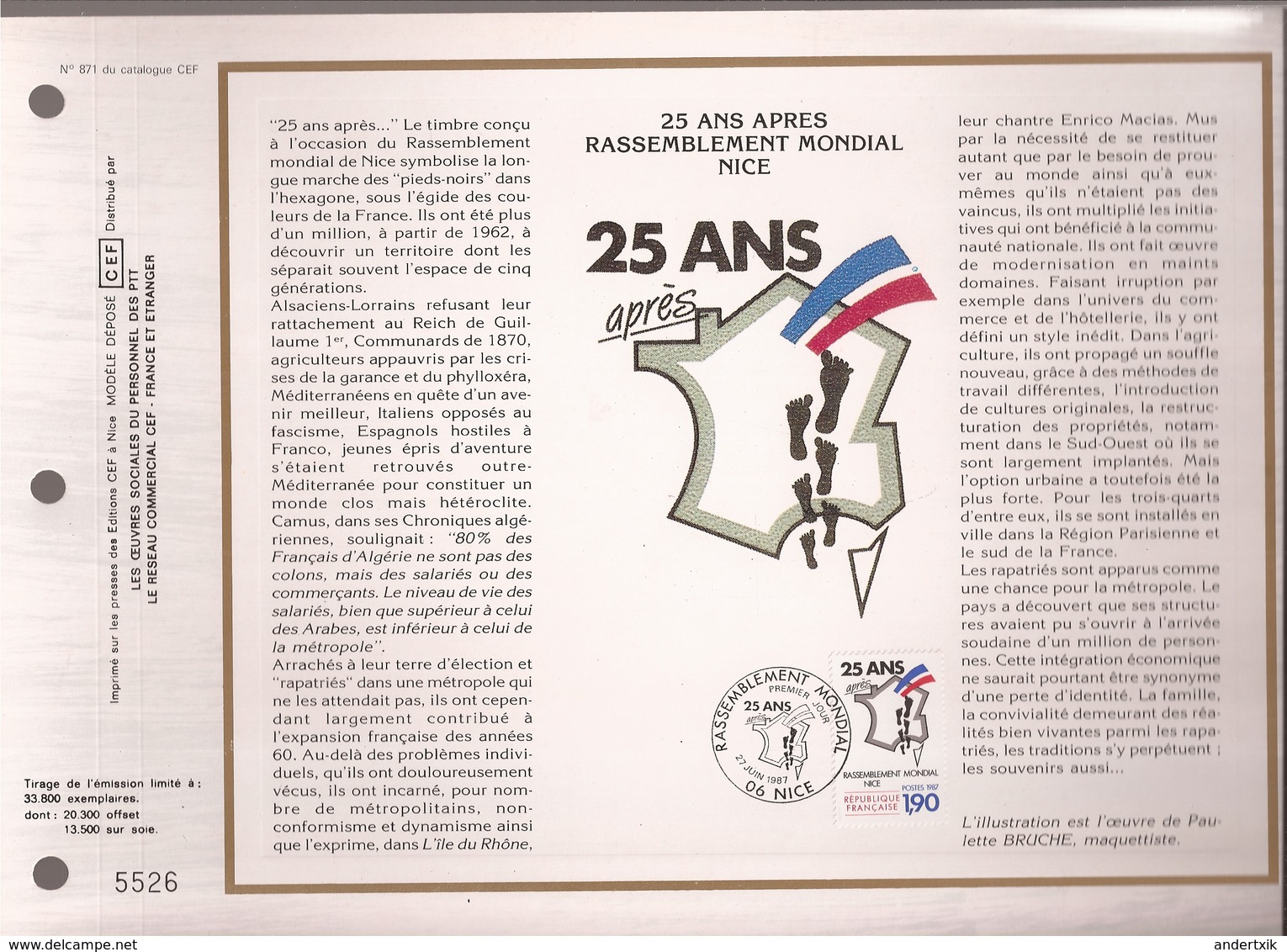 Francia, Obliterations,1987, 25 Ans Apres Rassemblement Mondial NICE - 1964-1988