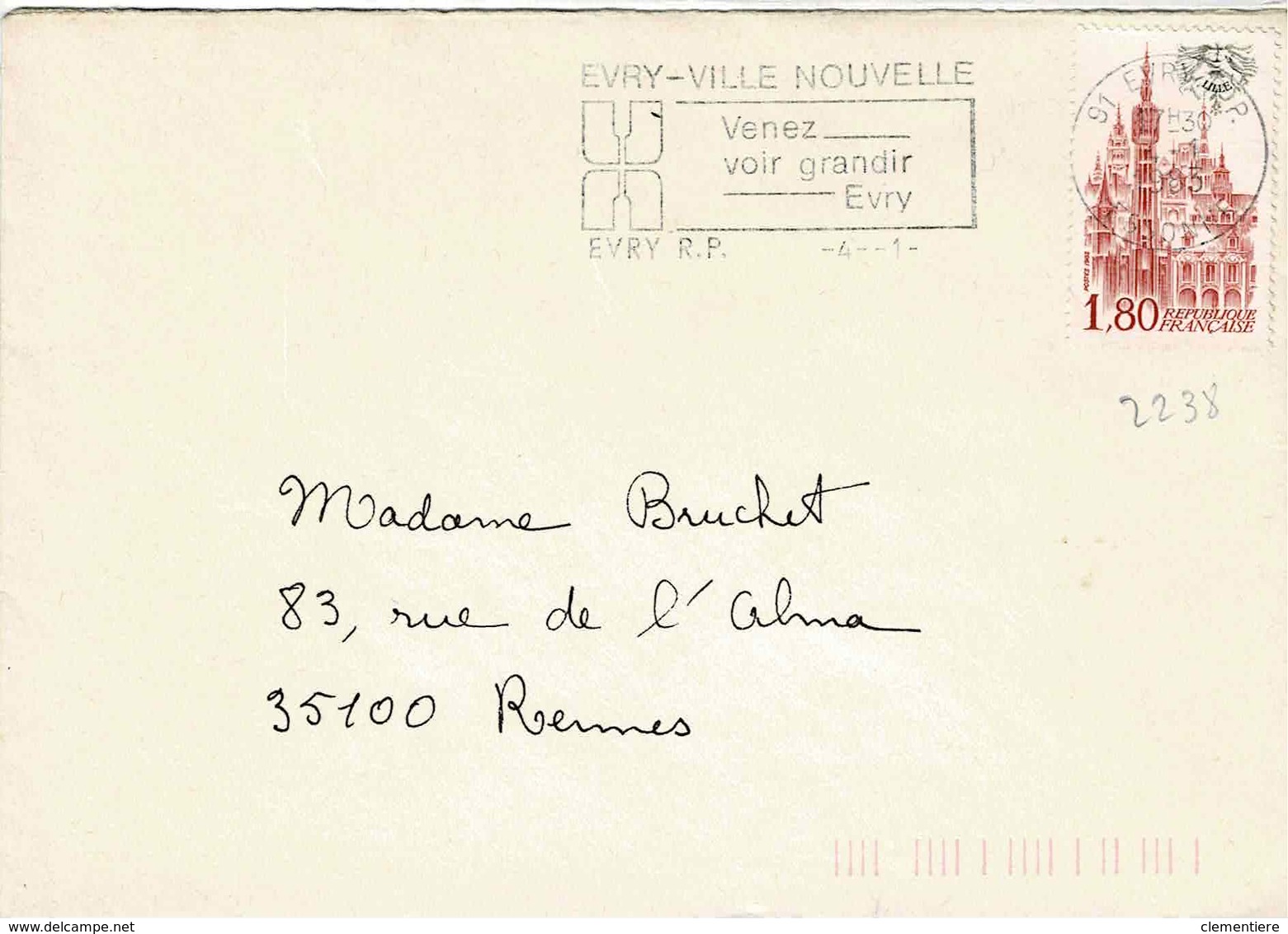 TP N° 2238 Seul  Sur Enveloppe De -Evry Ville Nouvelle - 1961-....