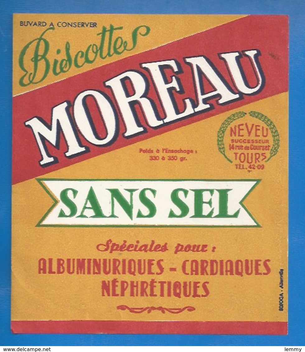 37 - TOURS,  NEVEU SUCCESSEUR 14 RUE DE COURSET - BUVARD ILLUSTRÉ- BISCOTTES MOREAU -  POUR CARDIAQUES... - Biscottes