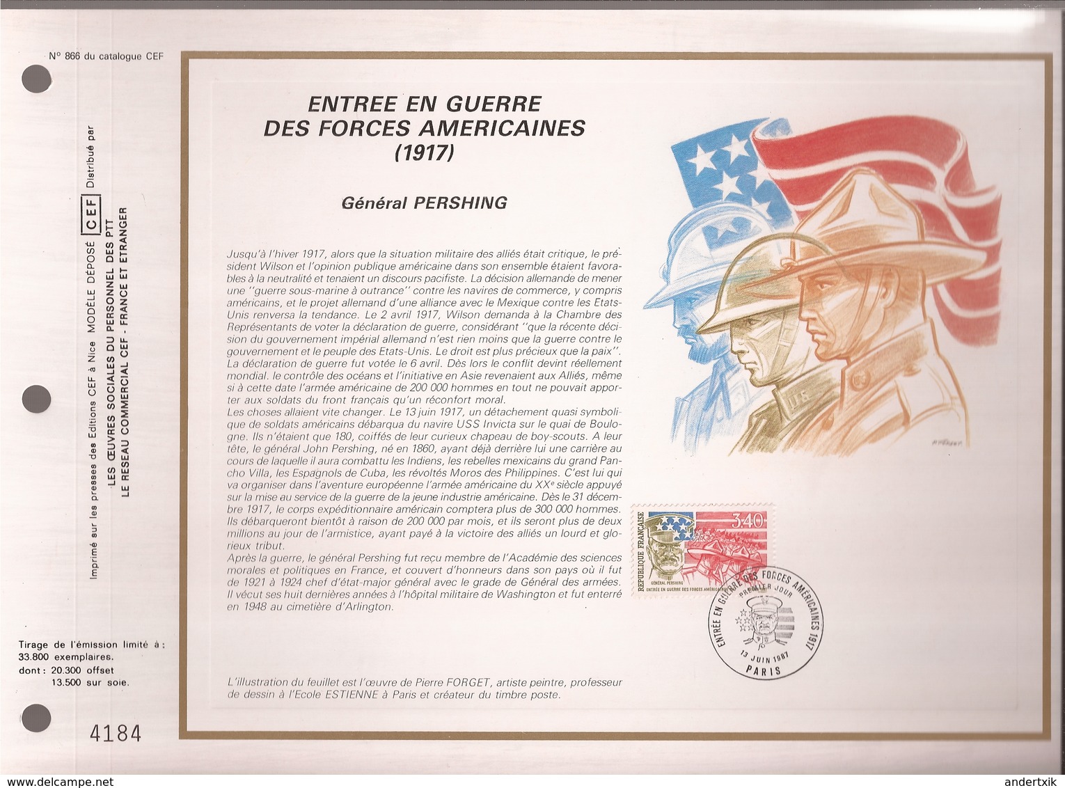 Francia, Obliterations,1987, Entree En Guerre Des Forces Americaines - 1964-1988