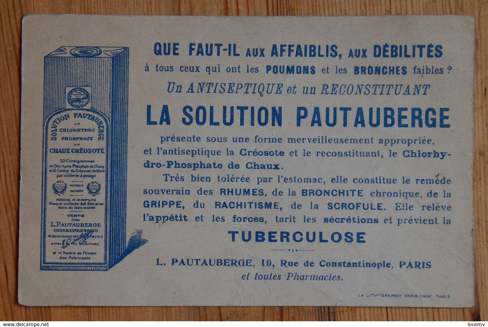 Publicité : Solution Pautauberge - Médicament Antiseptique & Reconstituant - Dessin De Maitrejean : Clochard - (n°14852) - Publicité
