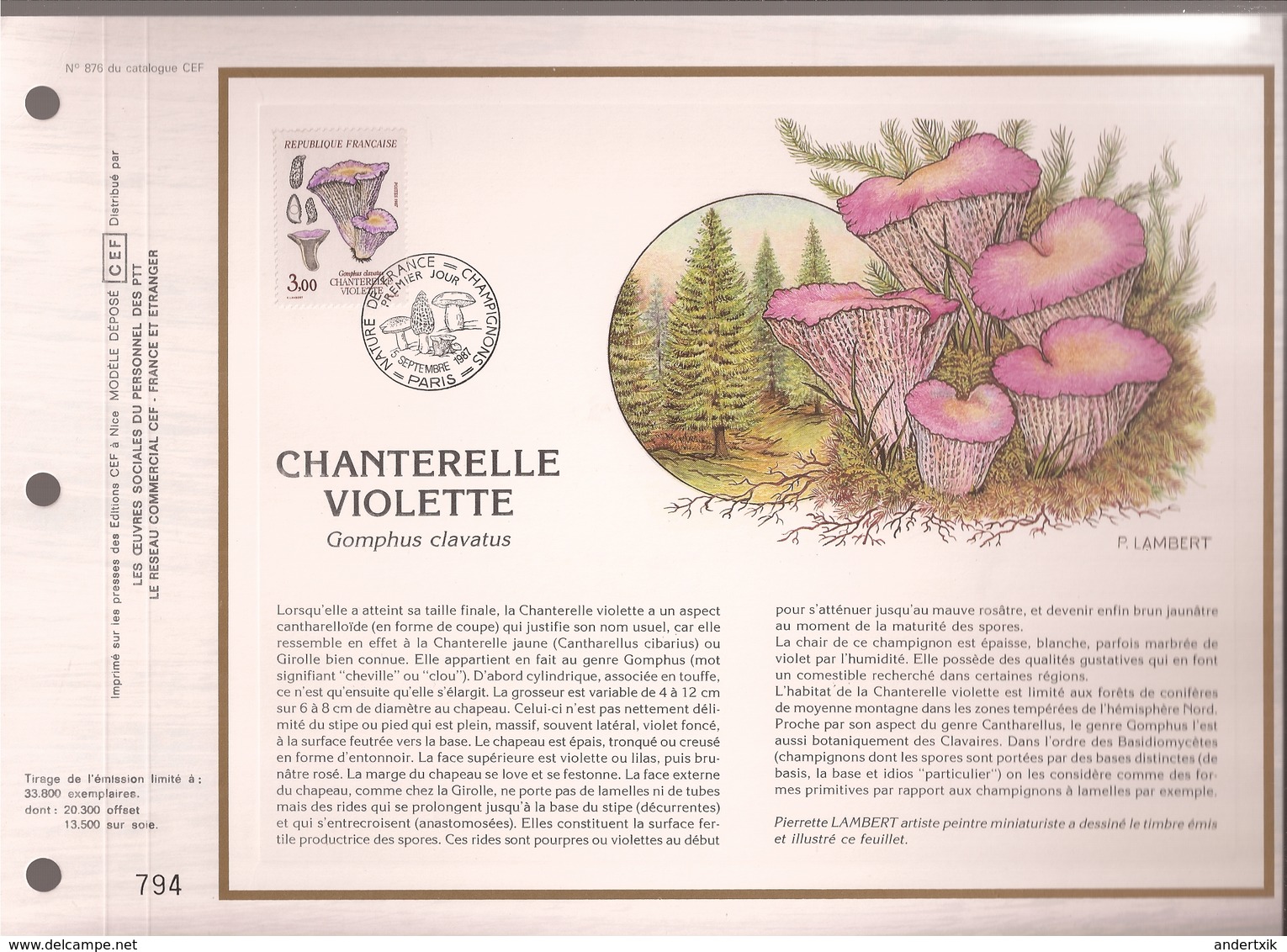 Francia, Obliterations,1987, Chanterelle Violete (SETAS) - 1964-1988