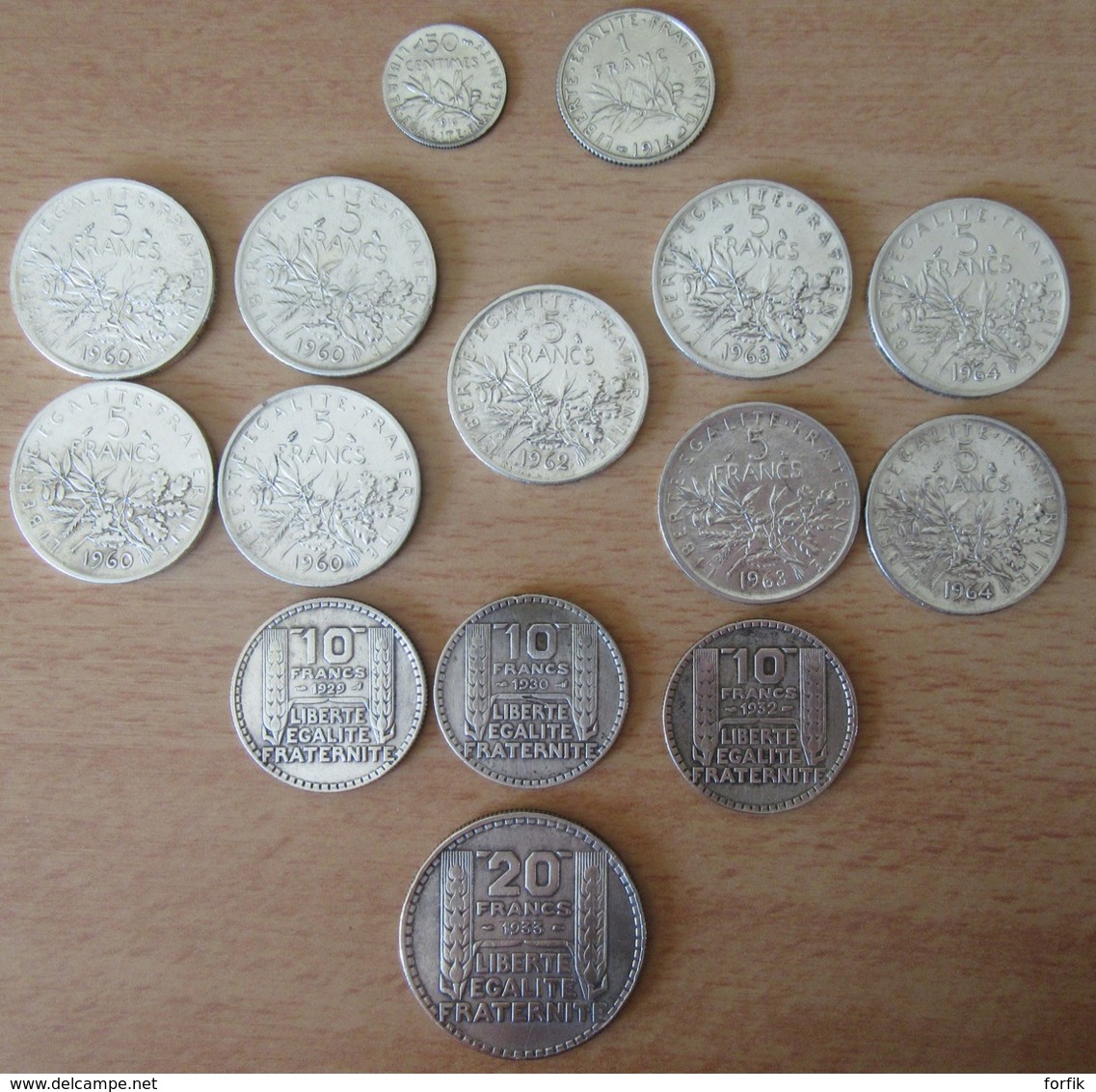 France - 15 Monnaies En Argent : 50c, 1fr Et 9 X 5 Francs Semeuse Argent + 3 X 10 Et 20 Francs Turin 1933 RC - TB à SUP - Collections