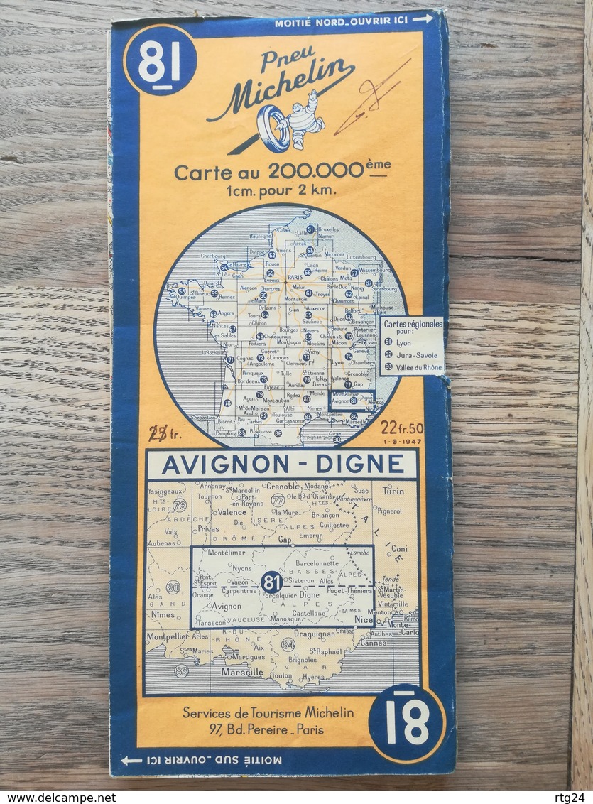 CARTE ROUTIERE MICHELIN  N° 81 . AVIGNON - DIGNE . ANNEE 1946 .  BON ETAT . - Cartes Routières