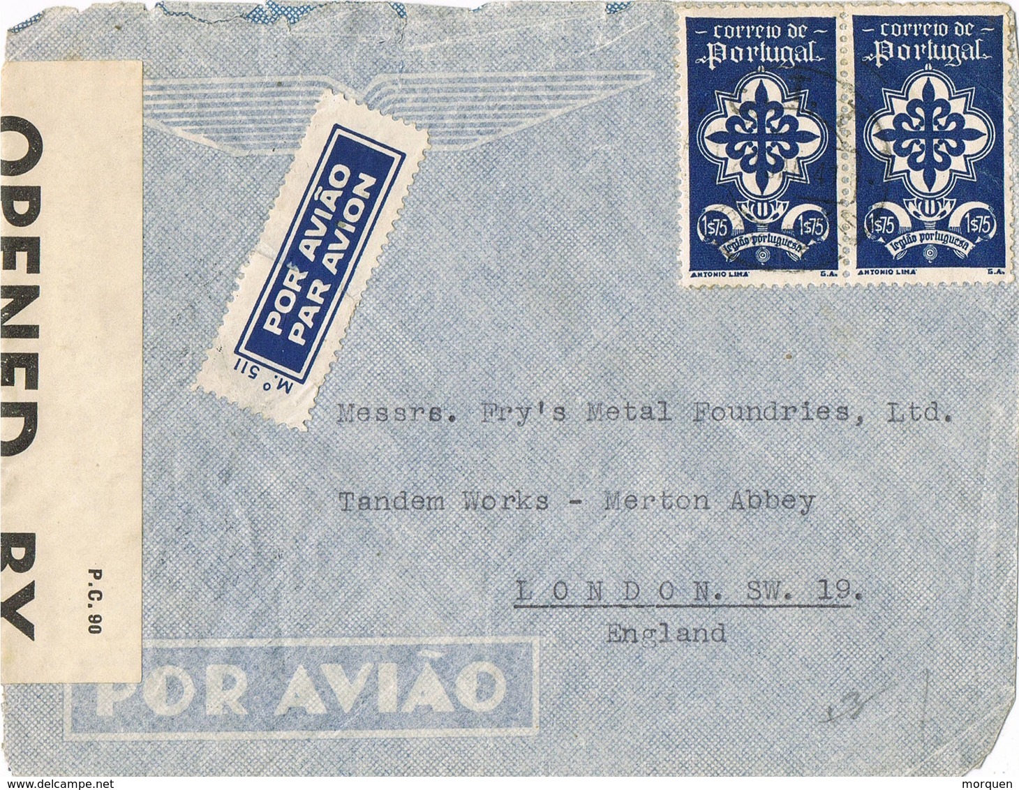 32026. Carta Aerea PORTO (Portugal) 1941. CENSOR, Censura Britanica , Examiner 380 - Cartas & Documentos