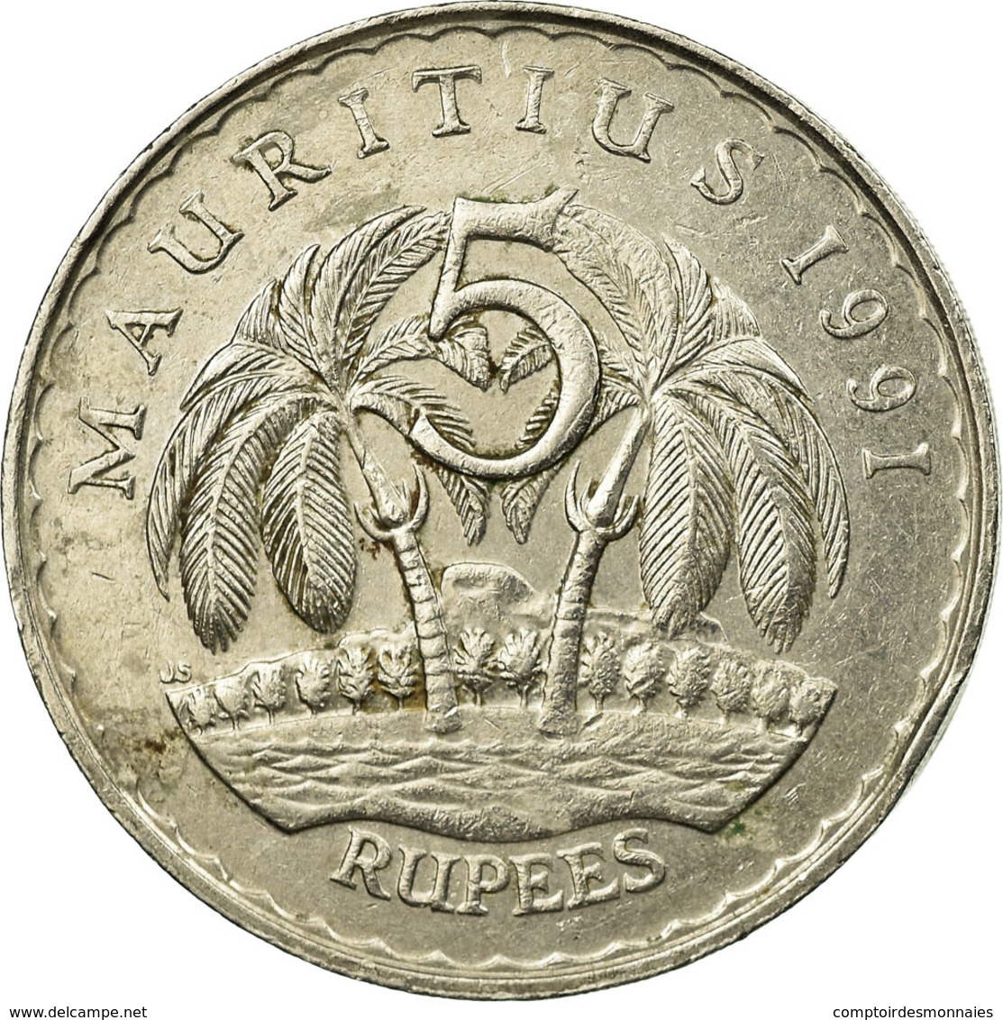 Monnaie, Mauritius, 5 Rupees, 1991, TB+, Copper-nickel, KM:56 - Maurice