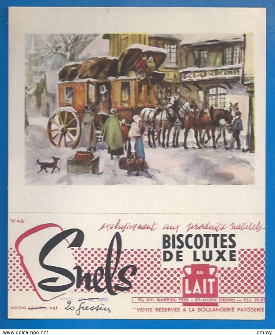 93 - SAINT-OUEN - BUVARD ILLUSTRÉ - BISCOTTES DE LUXE SNELS - ATTELAGE - ARRIVÉE AU RELAIS  - N° 48 - Biscottes