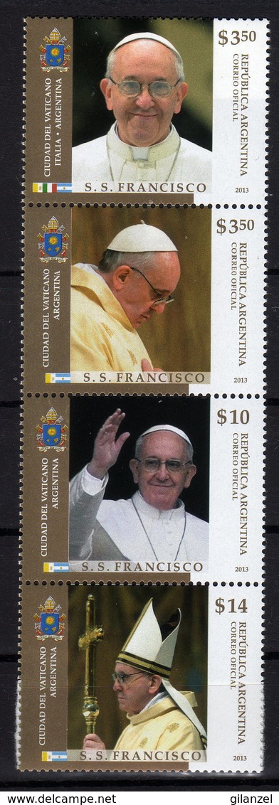 Argentina 2013 Joint Issue With Vatican City Streep 4 Stamps Pope Franciscus - Joint Issues