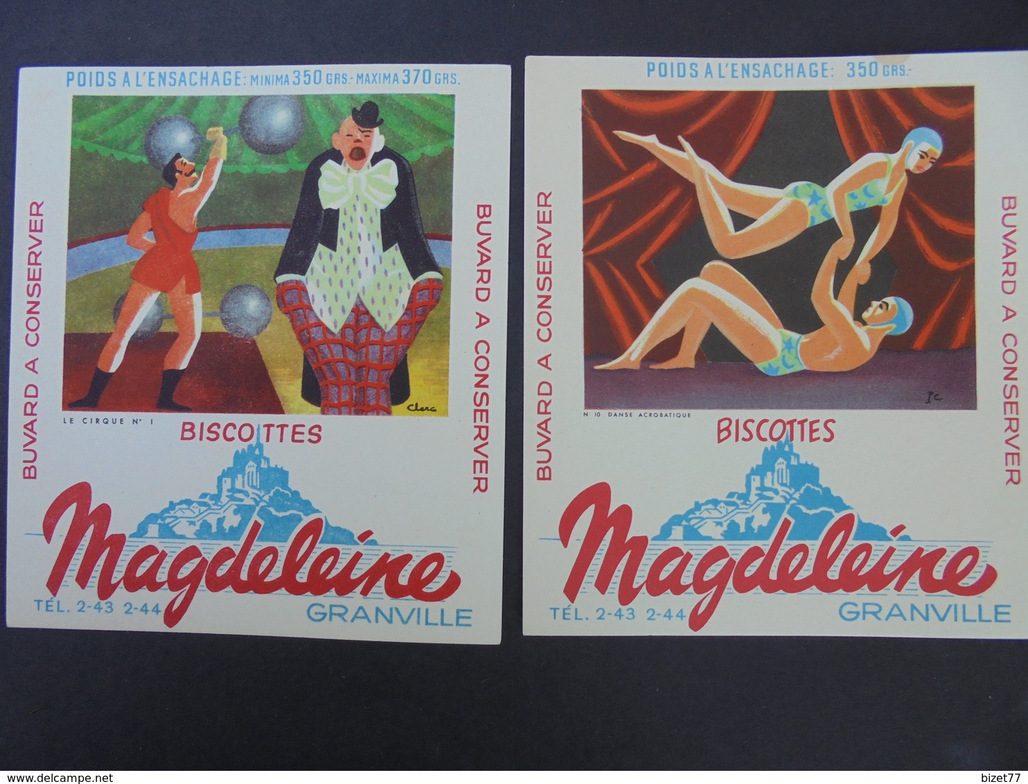 BUVARD - LE CIRQUE Et DANSE ACROBATIQUE - BISCOTTES MAGDELEINE - LOT 2 TITRES IDENTIQUES - Other & Unclassified